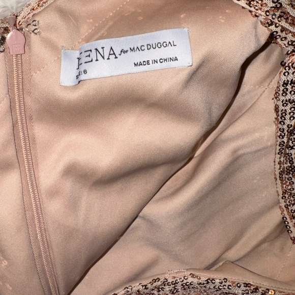 NEW Mac Duggal Sequined Rose Gold Ruched One Shoulder Gown Sz 6 - Picture 6 of 7